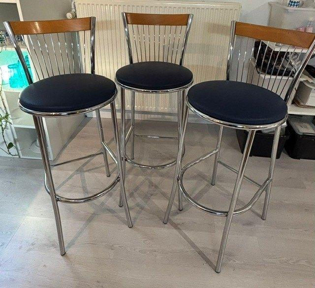 barkrukken  mancave retro, Maison & Meubles, Tabourets de bar, Comme neuf, 90 cm ou plus, Bois, Cuir, Métal, 3 tabourets, Enlèvement