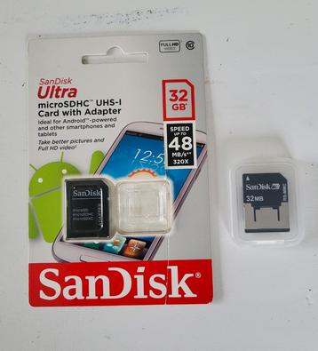 SCANDISK ultra 32 Mo et adaptateur micro SD. Nouveau.