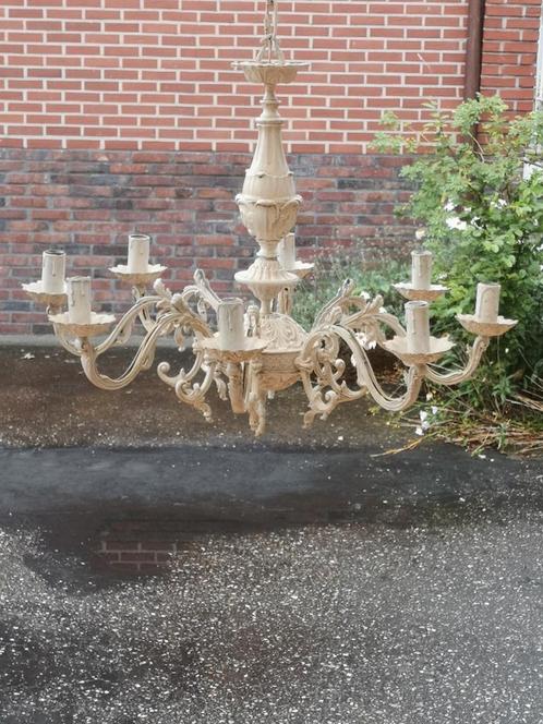 Luster....8 armen....metaal...grijswit!, Huis en Inrichting, Lampen | Kroonluchters, Gebruikt, Metaal, Ophalen of Verzenden