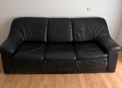 3-zits + 2-zits zwarte leren sofa, Huis en Inrichting, Zetels | Zetels, Gebruikt, Driepersoons, 150 tot 200 cm, 75 tot 100 cm