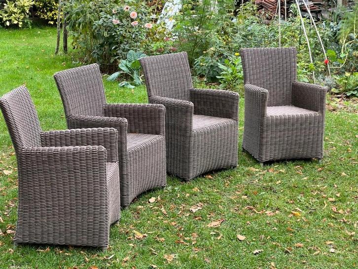 4 grijze wicker "Life" tuinstoelen – stevig & comfortabel, Tuin en Terras, Tuinstoelen, Zo goed als nieuw, Wicker, Ophalen