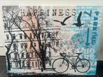 Modern canvas schilderij – Urban Art met fiets en stad, Ophalen