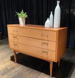 Vintage lowboard ladenkast in pallisander midcentury, Huis en Inrichting, 3 of 4 laden, Ophalen, Gebruikt, Vintage midcentury