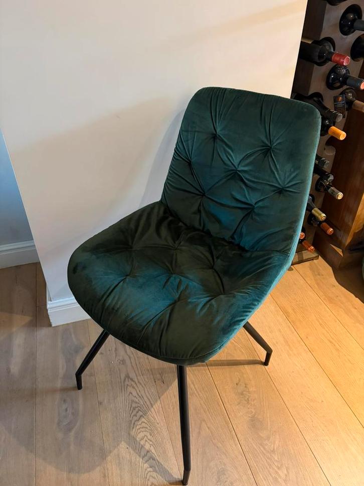 Velvet groene eetkamerstoelen (6), Maison & Meubles, Chaises, Comme neuf, Noir, Enlèvement