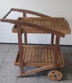 TEAK houten roltafel met afneembare dienbladen, Ophalen, Zo goed als nieuw