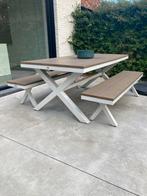 Tuintafel en bijhorende banken, Tuin en Terras, Ophalen, Gebruikt, Rechthoekig, Aluminium