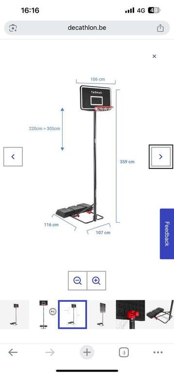 Basketbalpaal basketring Tarmak 2,20 - 3,05 meter beschikbaar voor biedingen