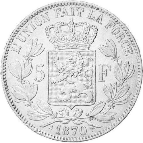 België 5 francs, 1870, Postzegels en Munten, Munten | België, Losse munt, Zilver, Zilver, Ophalen of Verzenden