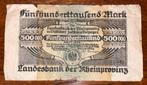 500K Duitse marken (Landesbank der Rheinprovinz) 1923 Pruis, Postzegels en Munten, Ophalen, Duitsland, Los biljet