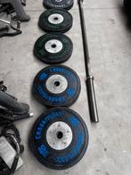 135kg Crossmaxx Competitie Bumperplates, Barbell 220cm,20kg, Sport en Fitness, Ophalen, Zo goed als nieuw, Halterschijven