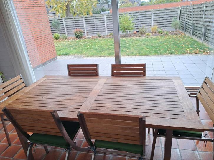 Tuintafel met 6 stoelen, Tuin en Terras, Tuintafels, Gebruikt, Rechthoekig, Hout, Ophalen