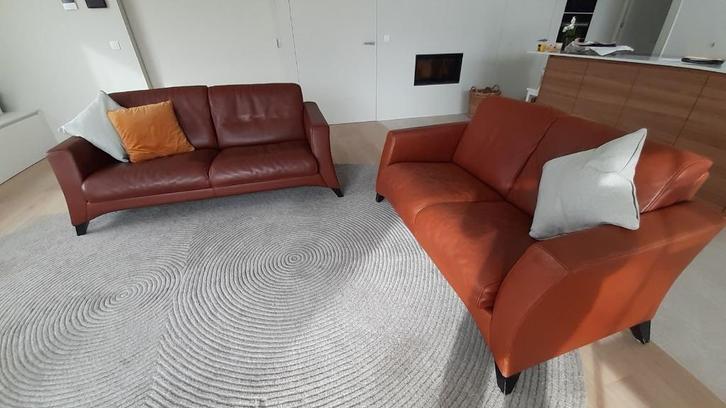 Set Durlet lederen zetels – 3-zit, 2-zit en 1-zit, Huis en Inrichting, Zetels | Zetels, Gebruikt, Rechte bank, Driepersoons, 150 tot 200 cm