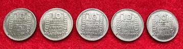 Muntencollectie - 10 munten van Franse frank 1945-49 beschikbaar voor biedingen