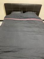 Mooi bruin lederen bed met lattenbodem 160 cm, Huis en Inrichting, Slaapkamer | Bedden, Ophalen, Zo goed als nieuw, Bruin, 160 cm