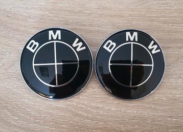 Bmw motorkap/kofferbak emblemen logo 2 x 82 mm full zwart beschikbaar voor biedingen
