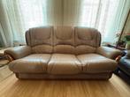 3-zitsbank in de woonkamer, leer, hout, Ophalen of Verzenden, Zo goed als nieuw, Hout