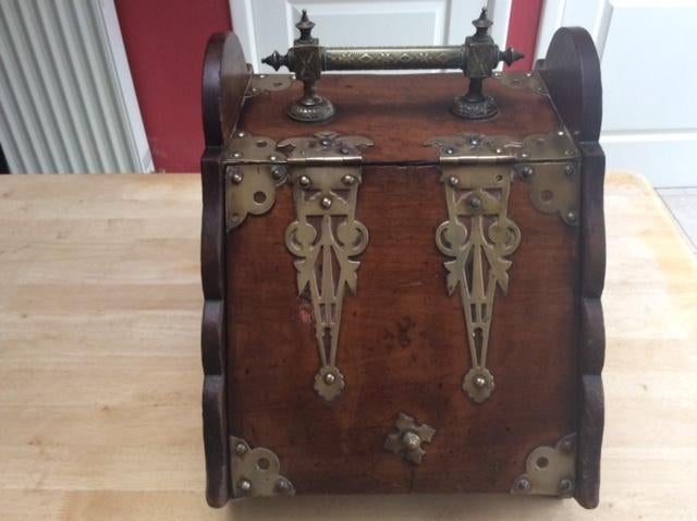 Te koop antieken houten kolen bak met messing beslag, Ophalen of Verzenden