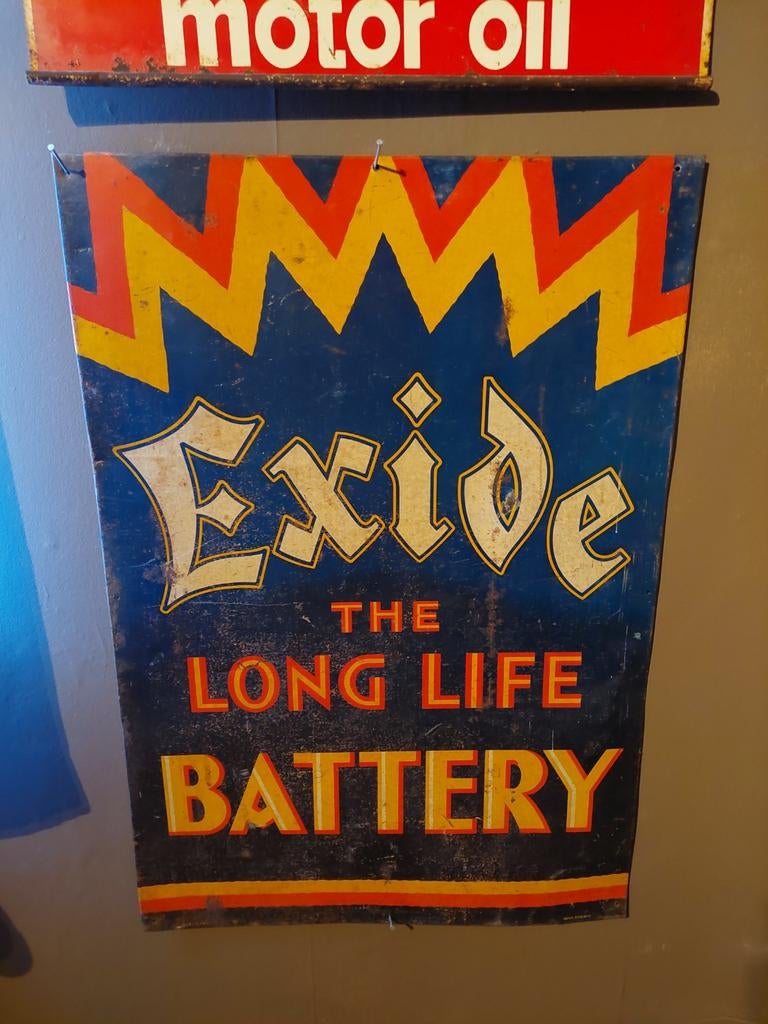 Exide battery reclamebord, Ophalen of Verzenden, Reclamebord