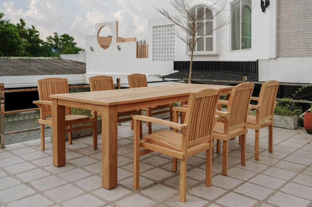 NOUVEL ENSEMBLE DE JARDIN EN TECK AVEC 6 CHAISES EMPILABLES, Neuf, Salons de jardin, 6 places, Enlèvement