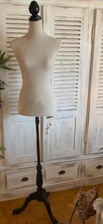 Paspop - vintage beige linnen/zwart hout, Ophalen, Zo goed als nieuw