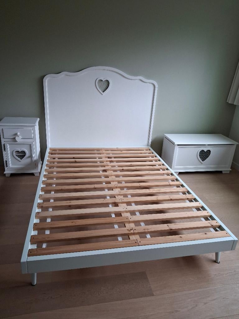 Slaapkamer wit vintage hout, Huis en Inrichting, Slaapkamer | Complete slaapkamers, Ophalen, Gebruikt, Twijfelaar