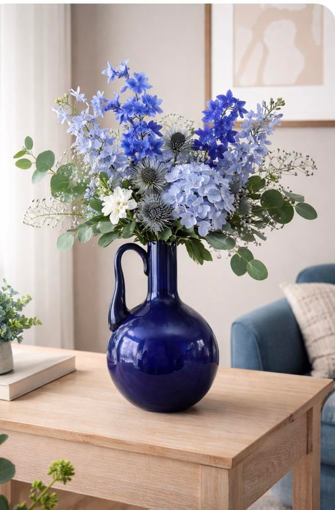 Joli vase en bleu cobalt verre, Enlèvement, Comme neuf, Bleu, Verre