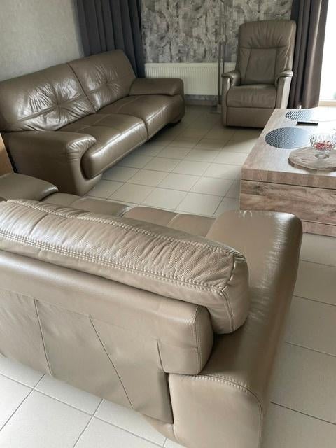 lederen salon, Huis en Inrichting, Zetels | Complete zithoeken, Gebruikt, Leer, Ophalen