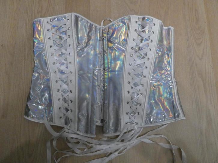 Corset Lak PVC Zilver, Kleding | Dames, Ondergoed en Lingerie, Body of Korset, Overige kleuren, Ophalen of Verzenden