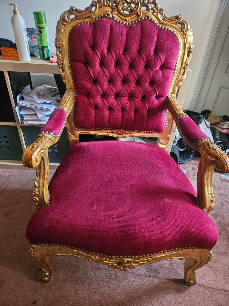 2 fauteuils Louis XV rouge bordeaux doré à 150€, Antiquités & Art, Antiquités | Meubles | Chaises & Canapés, Enlèvement