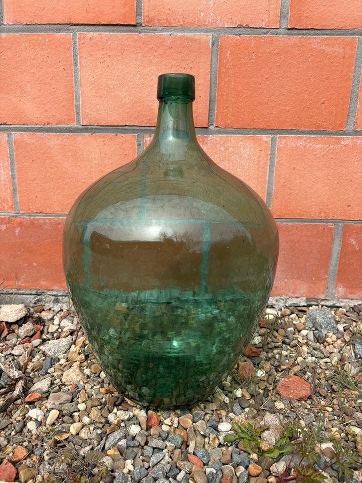 Dame Jeanne fles groene dikke glas 50cm, Tuin en Terras, Tuinvazen, Zo goed als nieuw, Ophalen