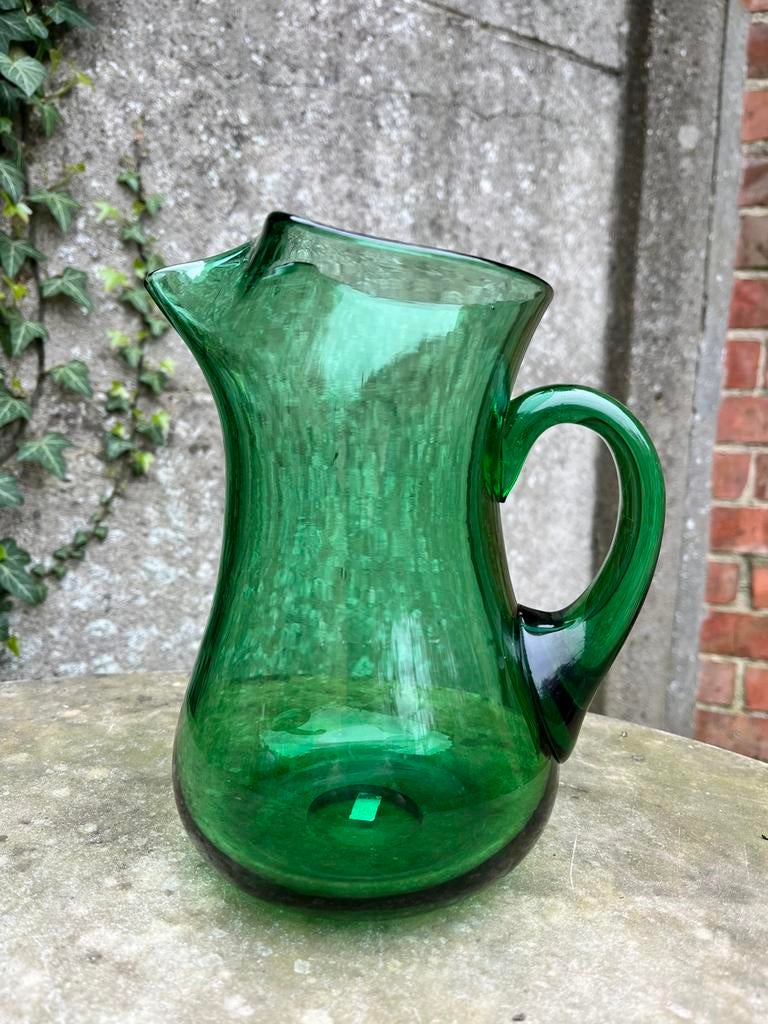 Vintage groene glazen kan, Huis en Inrichting, Keuken | Servies, Gebruikt, Overige typen, Overige stijlen, Glas, Ophalen of Verzenden