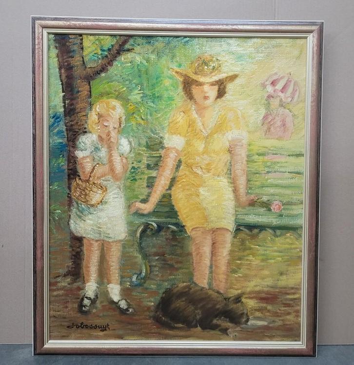 Jo BOSSUYT, melk voor de poes, Antiquités & Art, Art | Peinture | Classique, Enlèvement ou Envoi