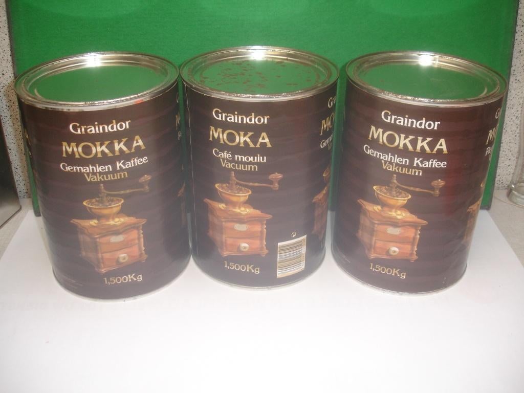Oude lege blikken van Graindor, Verzamelen, Blikken, Gebruikt, Koffie, Overige merken, Ophalen of Verzenden