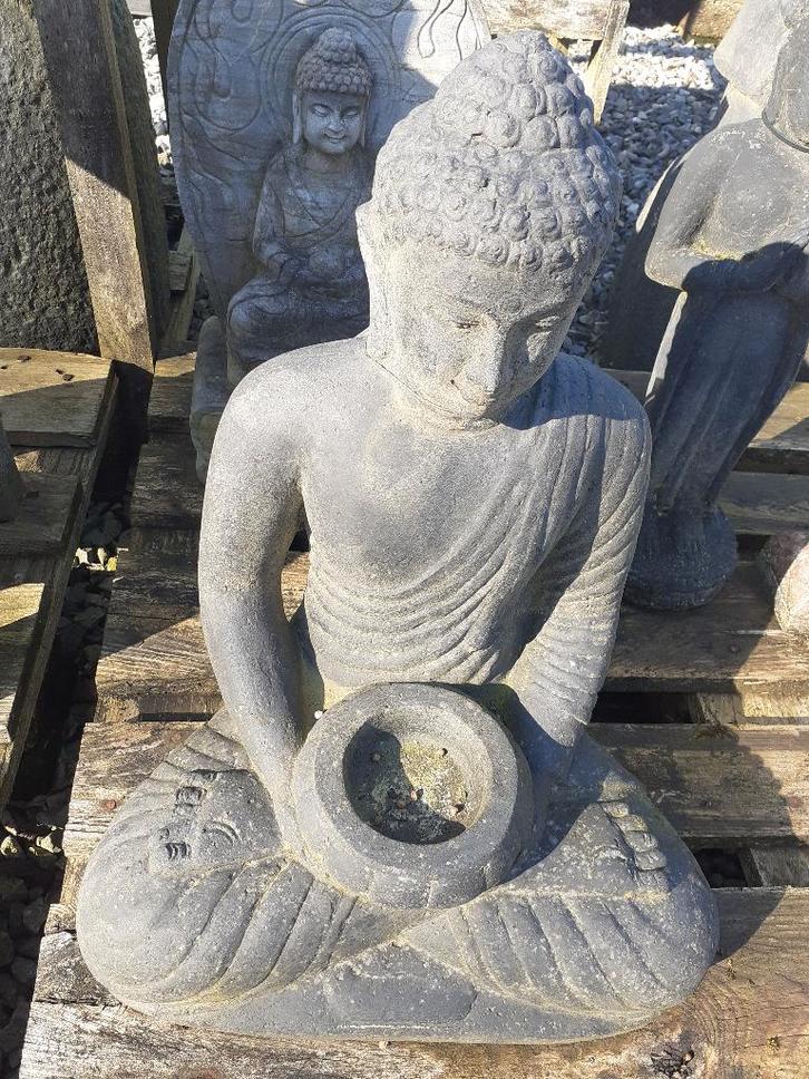 BOUDDHA AU BOL EN PIERRE RECONSTITUEE, Jardin & Terrasse, Statues de jardin, Comme neuf, Bouddha, Autres matériaux, Enlèvement
