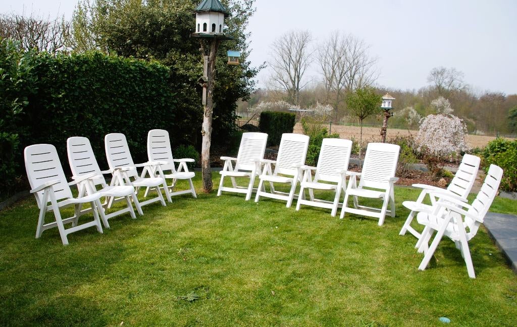 Tuinstoelen + tuintafel, Enlèvement, Comme neuf, Plastique, Pliant