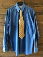 Blauw hemd met zijden das M/L, Kleding | Heren, Overhemden, Ophalen of Verzenden, Zo goed als nieuw, Blauw