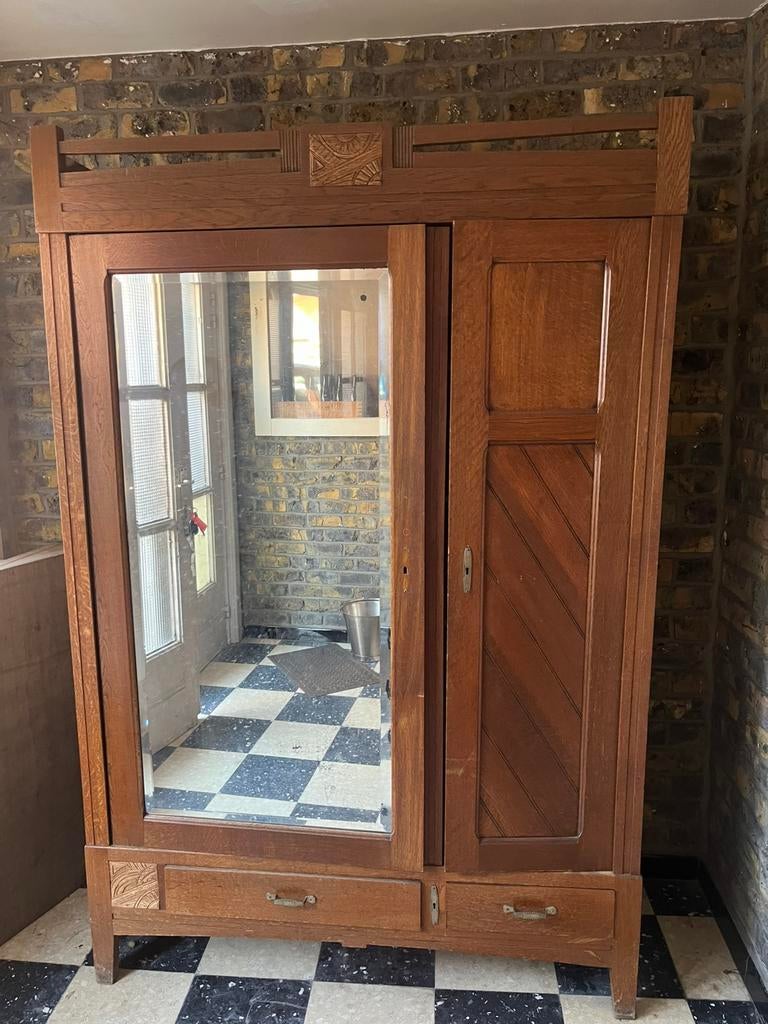 Vintage houten kast met spiegel – brocante stijl, Enlèvement