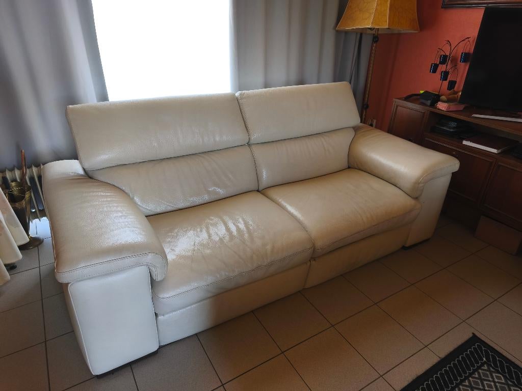 Wit Lederen 3 en 1 zit met ingebouwde relaxen, Huis en Inrichting, Ophalen, Tijdloos design, Gebruikt, Overige maten