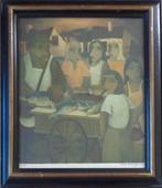 ROB DELANGE / VISKRAAM / KLEURLITHO / 74x64cm / KADER / SIG, Ophalen