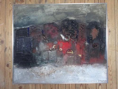 Lucien Van Den Driesche, 70 x 82 cm, Materie-compo, Paneel, Antiek en Kunst, Kunst | Schilderijen | Klassiek, Ophalen of Verzenden