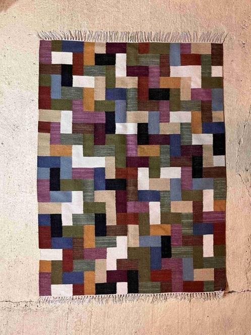 Kelim kleed geweven wol in kleurrijk mozaïek patroon 200/145, Verzamelen, Retro, Huis en Inrichting, Ophalen of Verzenden