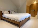 Dubbel bed + lattenbodem + matras & topper, Huis en Inrichting, Slaapkamer | Bedden, Ophalen, Gebruikt, Landelijk modern, Bruin