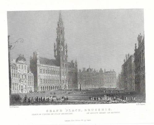 1837 - Bruxelles Grand Place / Brussel de Grote Markt, Antiek en Kunst, Kunst | Etsen en Gravures, Verzenden