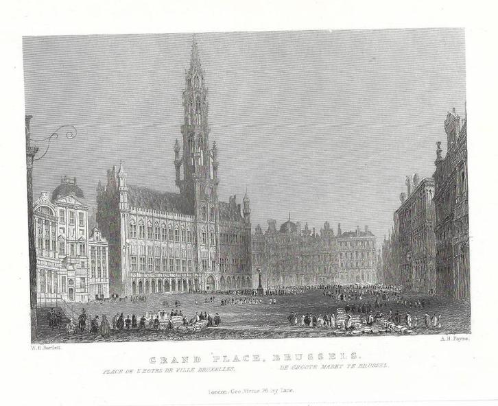 1837 - Bruxelles Grand Place / Brussel de Grote Markt, Antiek en Kunst, Kunst | Etsen en Gravures, Verzenden