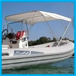 Bimini 1m70 breed x 1m80 lang, aluminium frame, wit doek