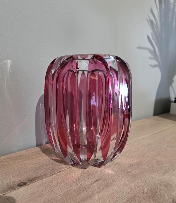 Val St.Lambert Vaas- Rood & Helder Geslepen Kristal, Antiek en Kunst, Antiek | Glaswerk en Kristal, Ophalen