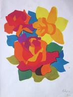 Michel Rohal lithographie originale couleurs 1979 fleurs, Antiek en Kunst, Ophalen of Verzenden
