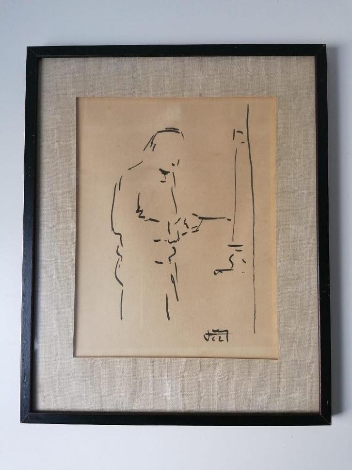 Abstracte inkttekening – Gesigneerd en gedateerd, Antiek en Kunst, Kunst | Tekeningen en Fotografie, Ophalen of Verzenden