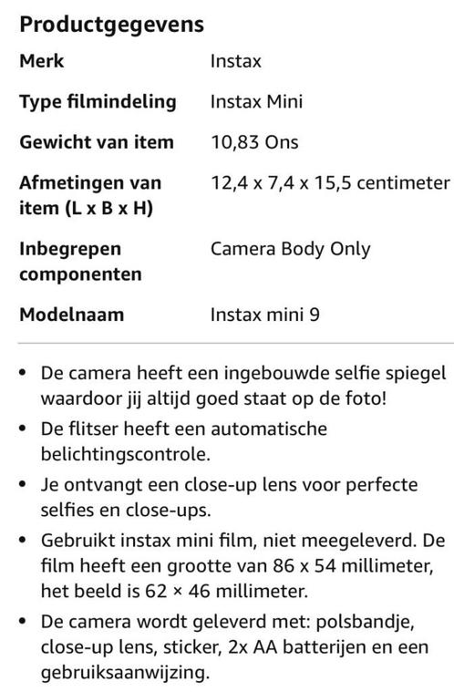 Instax Mini9 fotocamera ( NIEUWSTAAT ), Audio, Tv en Foto, Fotocamera's Analoog, Nieuw, Compact, Fuji, Ophalen