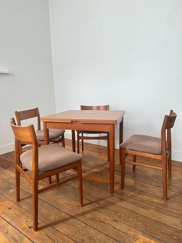 Table à manger extensible scandinave-5 chaises, Enlèvement, Utilisé, Scandinave, 4 à 6 chaises